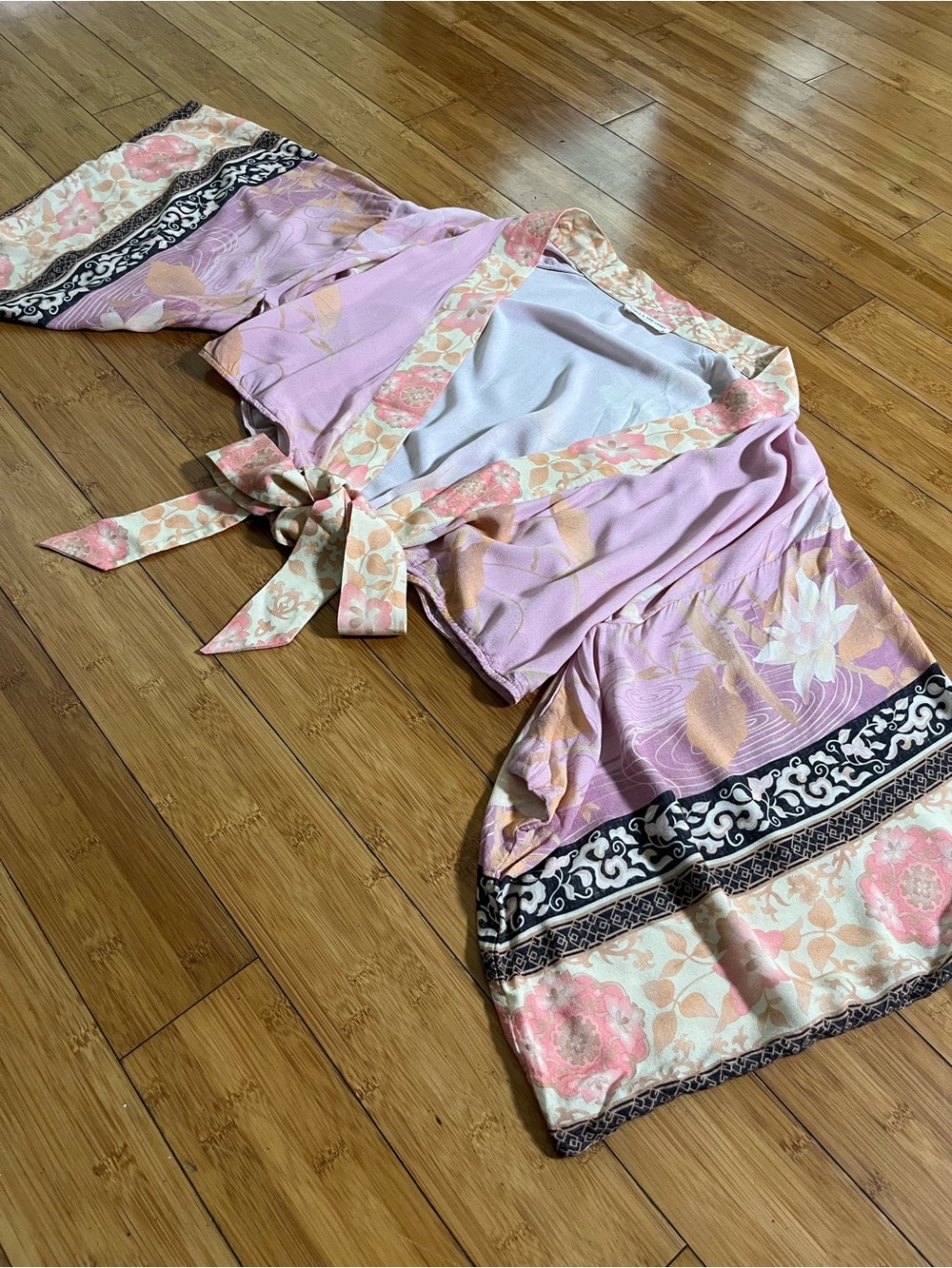 Spell & the Gypsey Collective Cherry Blossom Pink Tie-Front Floral Wrap Crop Top - Picture 3 of 13